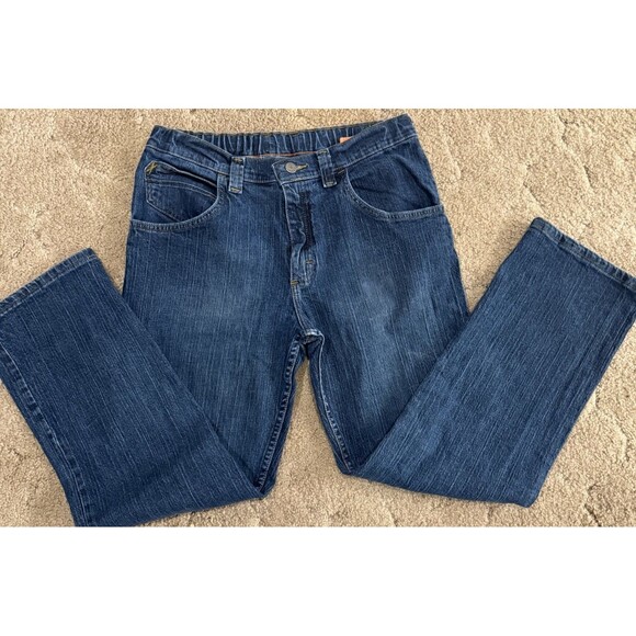 Wrangler Jeans Boys 16 Husky Blue Adjustable Waist Straight Leg Dark Denim - Picture 1 of 7